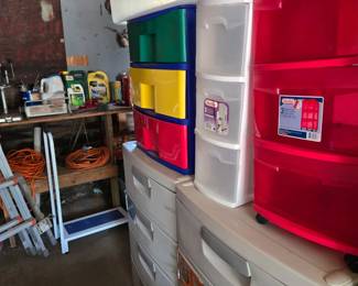 Multi-Drawer Rubbermaid & Sterlite Storage Units; Orange Extension Cords