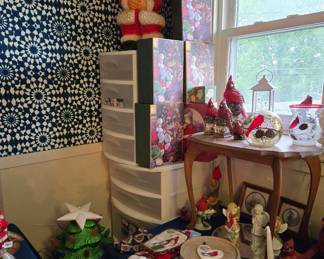 Sterlite Multi-Drawer Storage Units; Small Side Table and Lots of Vintage and Newer Christmas / Holiday Decor