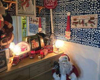 Lots of Christmas / Holiday Decor; Table Fans; Coca-Cola Holiday Collectibles; Long MCM Blonde Dresser with Mirror and more!