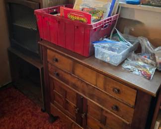 Charming Vintage Wood 2 Drawer & Storage Cabinet; Children's Toys & Books & more!