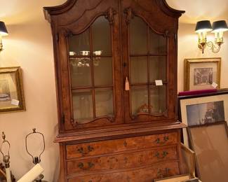 Large burl bombe secretary / display cabinet