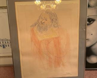 Signed/numbered modernist prophet figure print, possible Dali