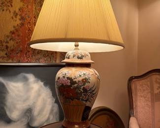 Pair of Asian ceramic floral ginger-jar lamps
