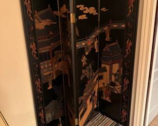 Carved Asian folding screen