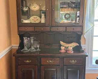 Vintage Nathan Hale lighted pine hutch