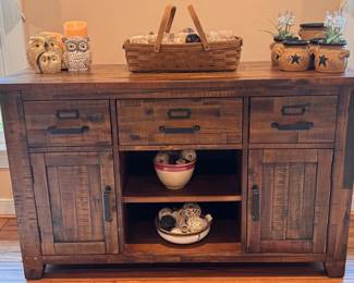 Distressed finish, industrial style console