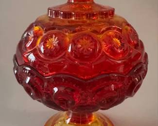 Vintage L.E. Smith Amberina Moon  Stars glass candy dish