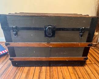 Vintage antique wood and metal steamer trunk