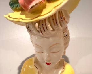 Vintage ceramic lady head planter
