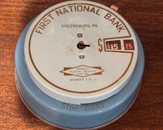 Vintage 1940s Add-O-Bank coin bank from the First National Bank of Greensburg, PA
