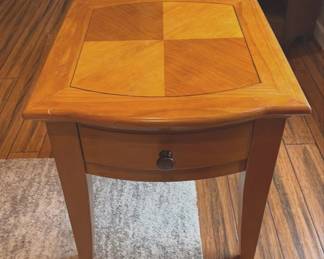 Wood sign table with single drawer