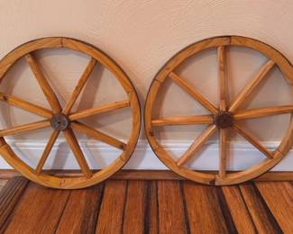 Pair of wooden wagon wheels