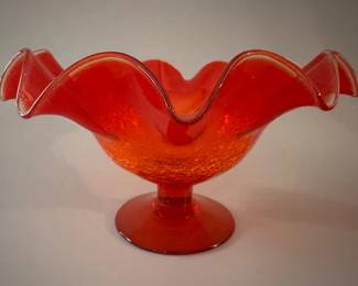 Red crackle glass compote