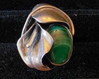 Sterling silver malachite ring and cuff set