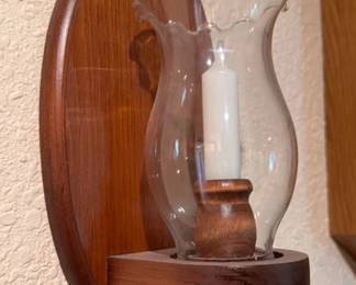 Set of wooden sconces with glass globes