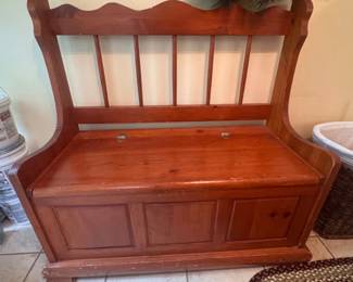 Wooden lift-top storage bench