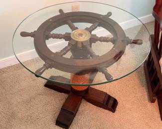 Ship's wheel glass top table
