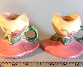 Pair of vintage Hull Pottery taper candle holders