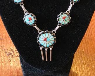 Zuni opal inlay necklace and earring set