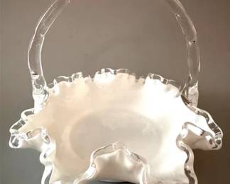 Vintage Fenton Silver Crest white milk glass basket
