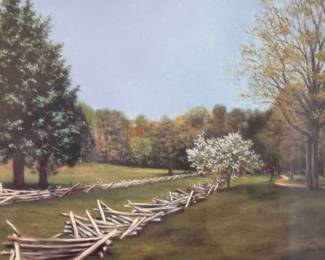 Detail of framed print of painting of 'Surrender Field' in Yorktown, Virginia