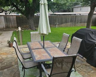Patio Dining Set with 6 chairs and umbrella with stand