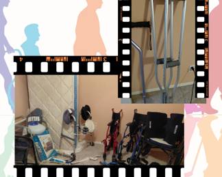 Transport & full wheelchairs, crutches, cane, walker, portable potty, etc