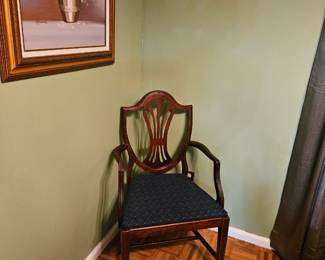 Duncan Phyfe/Heppelwhite style, shield back chairs (set of 6: 1 host & 5 side)