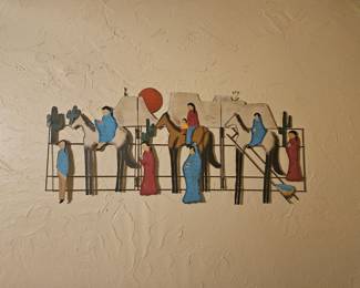 Curtis Jere Native Southwestern American Indian Metal Hand-painted Sculpture Folding Wall Art;