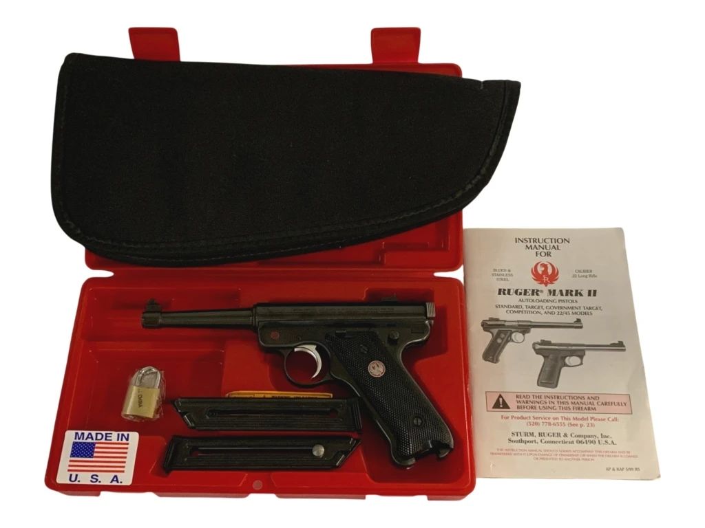 1 - Ruger Mark II .22 LR w/ Hard Case, Soft Case & (Description): PISTOLS AVAILABLE TO VA RESIDENTS ONLY - NO SHIPPING AVAILABLE - MUST PICK UP Extra Magazine 50th Anniversary Used as is electric/electronic/mechanical item. No guarantee all components, untested. All guns will be sold according to Virginia law. ONLY VA RESIDENTS can bid on PISTOLS. Any firearm purchased at auction must be picked up at C&D Family Pawn Shop,