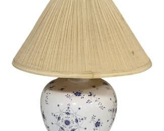 5005 - Blue & White Floral Porcelain Table Lamp (Description): 22" Tall Used as is electric/electronic/mechanical item. No guarantee all components, untested.