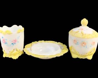 6607 - 3 Milk Glass Items