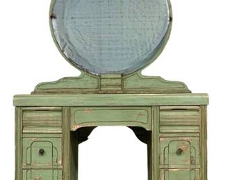 4820 - Vintage Painted Art Deco Vanity w/ Round Mirror (Description): 63 x 42 x 17 As Is/Back is Cracked
