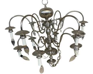 4757 - 12 Light Silver Plated Chandelier (Description): Used as is electric/electronic/mechanical item. No guarantee all components, untested.