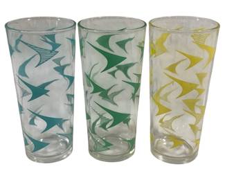 5119 - 3 Mid Century Atomic Boomerang Drinking Glasses (Description): 6.5" Tall