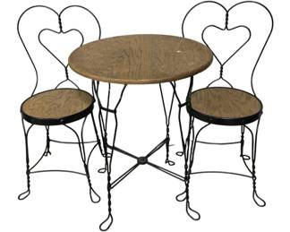 5358 - 3pc Vintage Bistro Set - Wrought Iron/Wood (Description): Table - 23.5 x 30 Chairs - 17 x 14 x 36