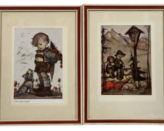 4349 - 2 Vintage Framed MI Hummel Prints - 6.5 x 8.5