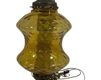 5413 - Large Swag Amber Glass Fixture - 23 x 11 (Description): Used as is electric/electronic/mechanical item. No guarantee all components, untested.