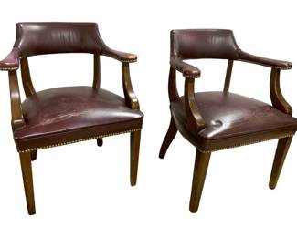 8203 - 2 Leather Chairs w/ Nailed Design - 31 x 25 x 23
