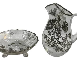 5121 - 2 Vintage Sterling Silver Overlay Glass Items