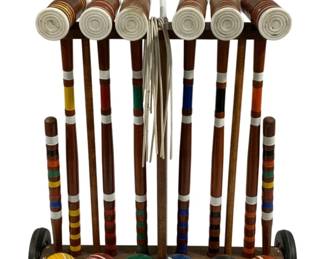 6060 - Vintage Croquet Game Set on Cart (Description): 27 x 24 x 12