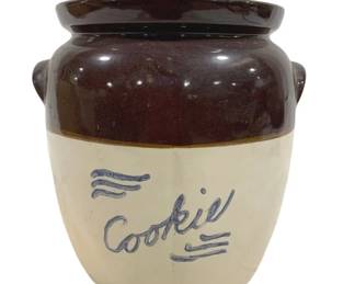 7399 - Cookie Jar - 9 x 9, lid repaired (Description): As is/Cracked