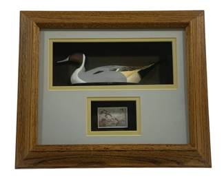 6000 - Framed Duck Figure w/ Stamp - 12.5 x 11