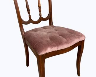 7332 - Walnut Fruit Carved & Tufted Seat Chair (Description): Needs repair 34 x 18 x 17