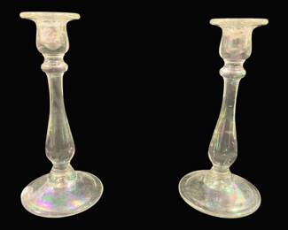 5630 - Pair Vintage Glass 7.75" Candlesticks (Description): Holders - 7.75" Tall
