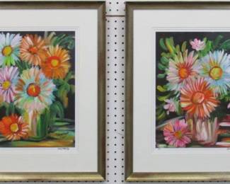 9019 - 2 Cosmos in Vase by Anna Sandhu Ray (Description): Artist Proof Signed 20.5 X 25