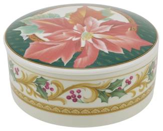 584 - Mikasa Holiday Orchard Porcelain Box 2.5x5"