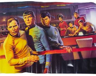 509 - Star Trek TOS Poster 27"x40" (Description): Star Trek TOS poster featuring the original series crew on the bridge of the Enterprise. Measures 27 inches by 40 inches.