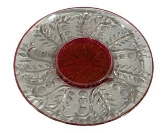 5316 - Red/Clear Glass Serving Platter - 12.5" Round