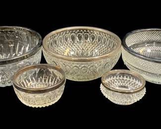 6594 - 5 Glass Bowls w/ Metal Rim